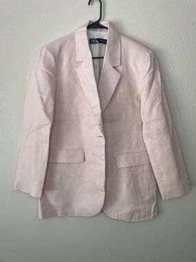 Zara Pale Pink Linen-Blend Tailored Blazer And Pants